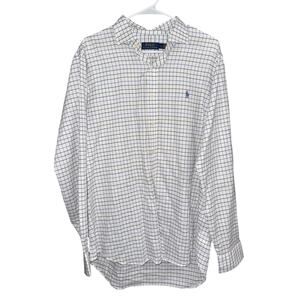 Ralph Lauren Shirt Men’s Large White Check Pony Casual Button Up Long Sleeve
